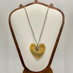 Stone Heart Necklace Yellow Agate Valentine Pendant Stainless Steel Chain